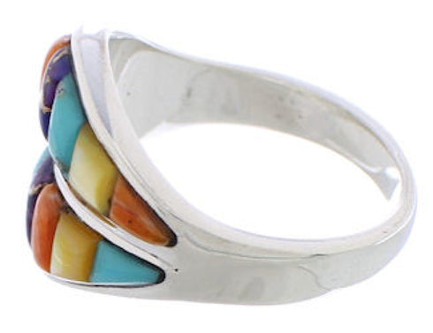 Silver Southwest Jewelry Multicolor Inlay Ring Size 6-3/4 MX23477